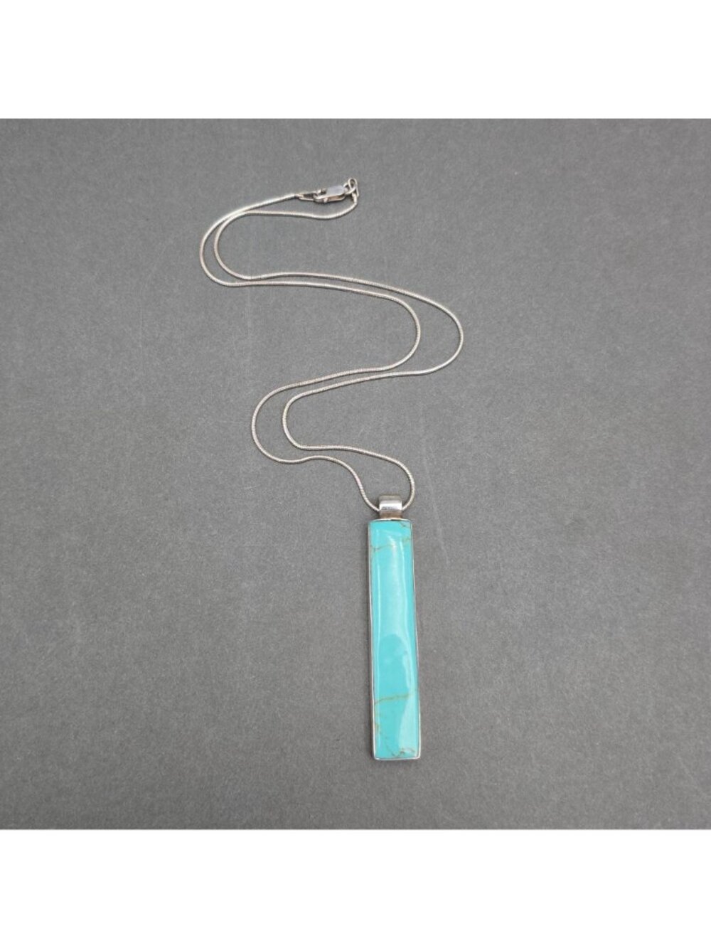 Vintage Sterling Silver Turquoise Bar Pendant Necklace 18" 925 Southwestern ATI - Picture 3 of 16